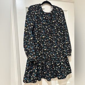 Philosophy black floral print long sleeve back bow ribbon mini flare dress
